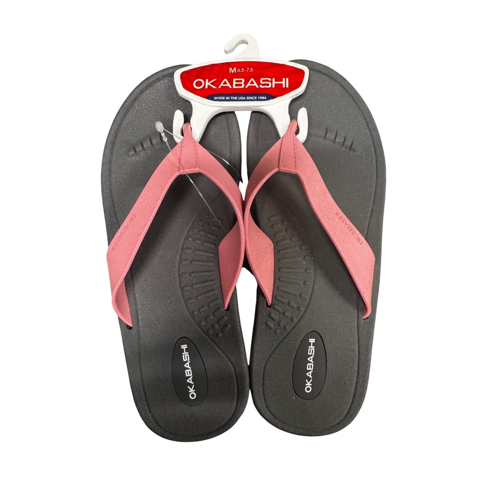 Okabashi Breeze Flip‎ Flops NWT Womens L 9.5-10.5 Slate Blossom Pink Made in USA